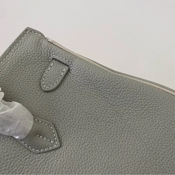 Gray Colorblock Structured 25 BK Leather Bag Lock & Key Satchel Crossbody S2 - Picture 6 of 16